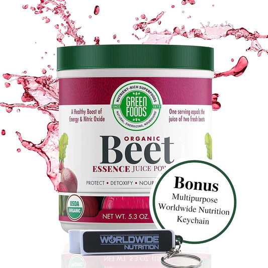 Organic Beet Essence Juice Powder - Nitric Oxide Superfood for Natural Energy and Endurance - 5.3oz (30 Servings) - Worldwide Nutrition Green Foods
