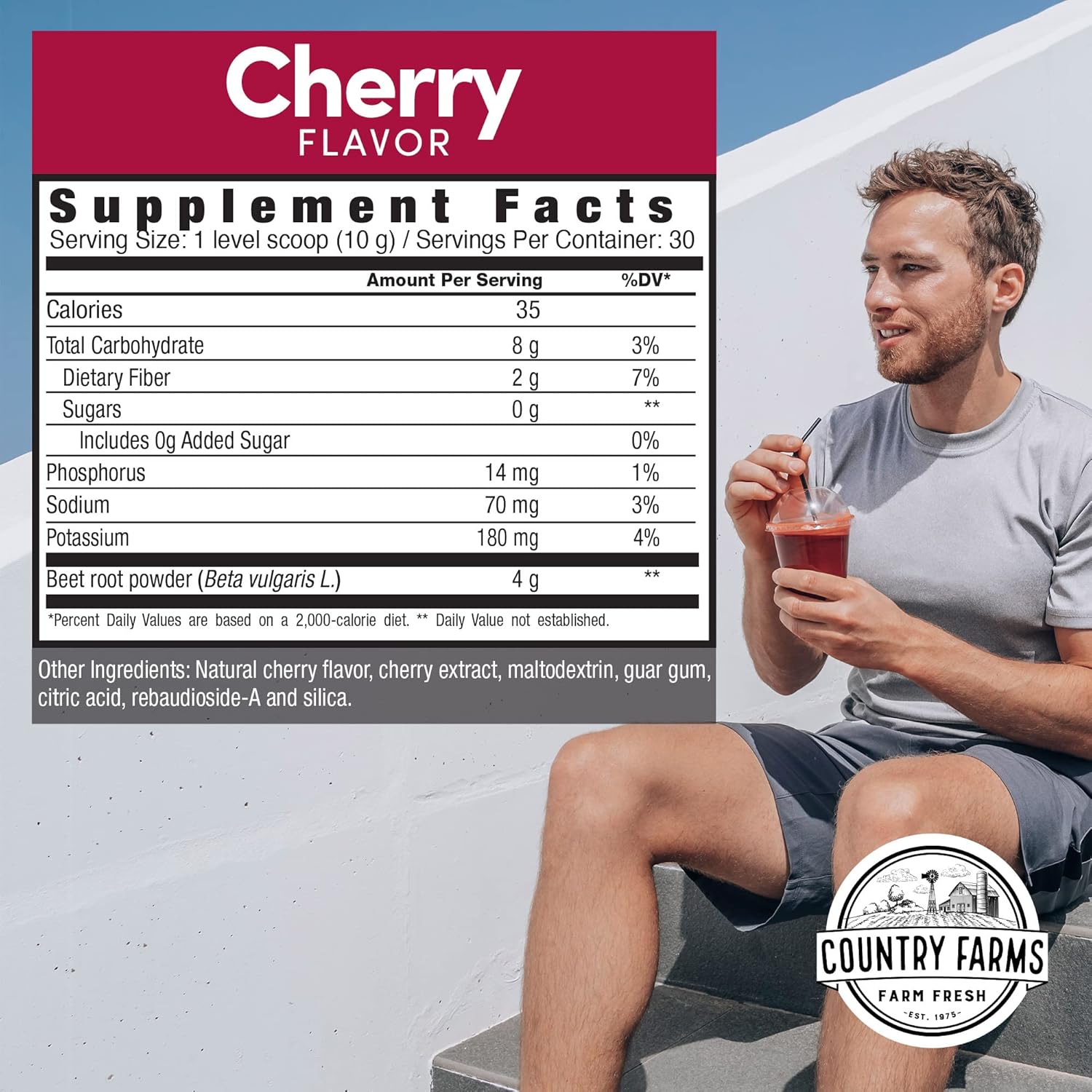 Organic Beet Extract Superfood for Healthy Circulation and Energy Boost, Cherry Flavor, 30 Servings
