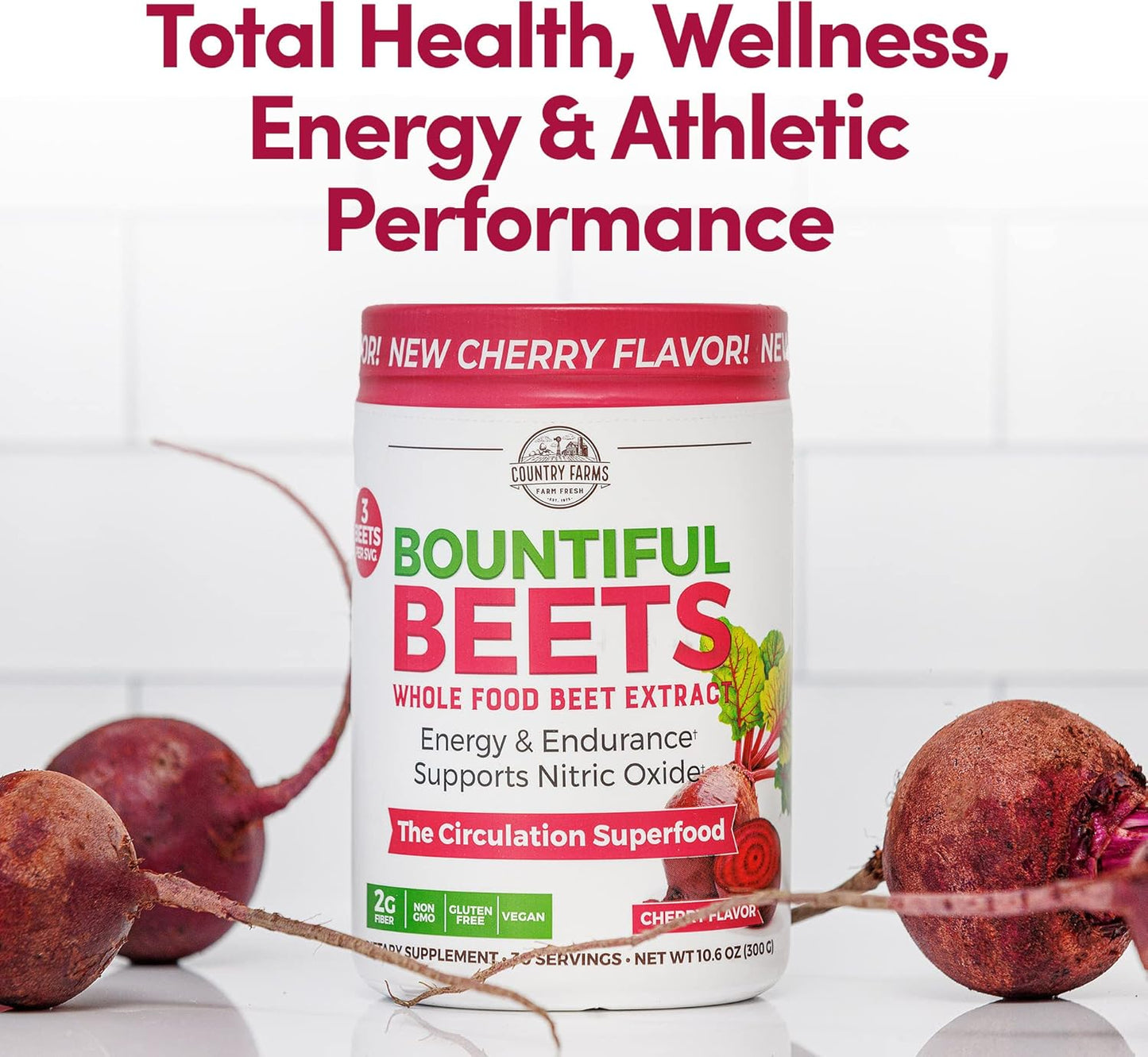 Organic Beet Extract Superfood for Healthy Circulation and Energy Boost, Cherry Flavor, 30 Servings