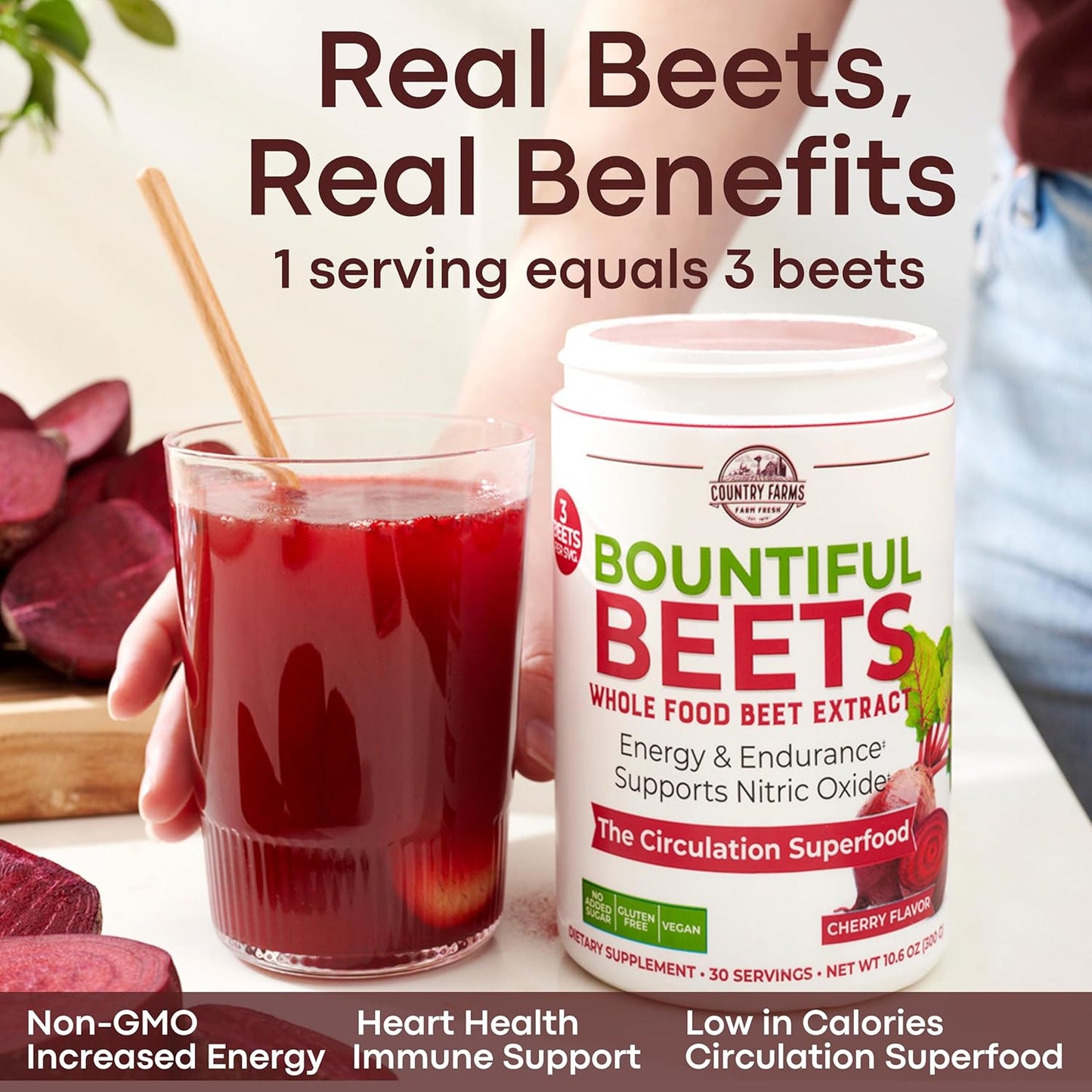 Organic Beet Extract Superfood for Healthy Circulation and Energy Boost, Cherry Flavor, 30 Servings