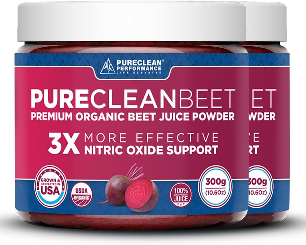 Organic Beet Juice Powder - Nitric Oxide Supplement - 100% USA Grown Beets - 60 Servings - 300g - 2 Jars