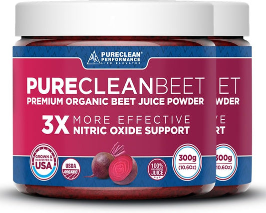 Organic Beet Juice Powder - Nitric Oxide Supplement - 100% USA Grown Beets - 60 Servings - 300g - 2 Jars
