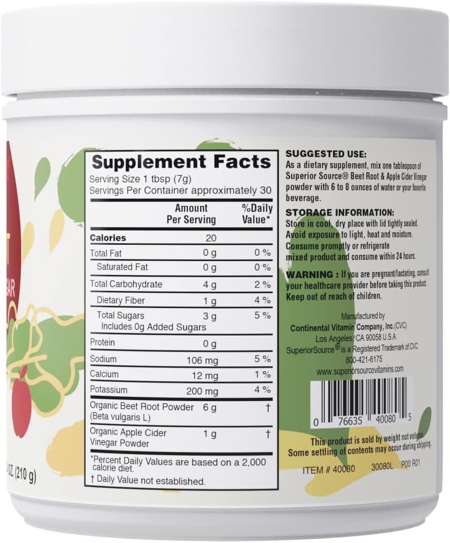Organic Beet Root and Apple Cider Vinegar Powder for Nitric Oxide Boost, Energy, Heart Health, Immunity, Detox - 30 Servings
