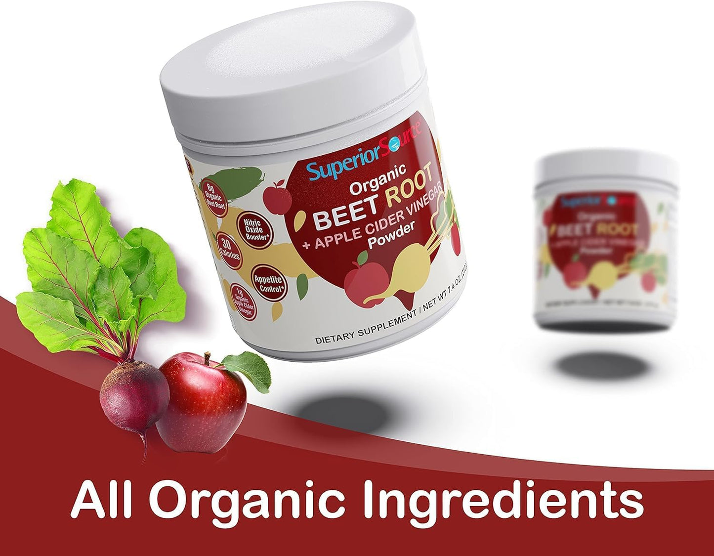Organic Beet Root and Apple Cider Vinegar Powder for Nitric Oxide Boost, Energy, Heart Health, Immunity, Detox - 30 Servings