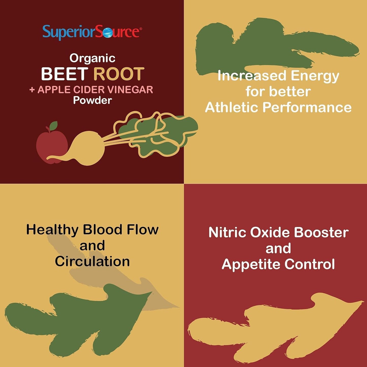 Organic Beet Root and Apple Cider Vinegar Powder for Nitric Oxide Boost, Energy, Heart Health, Immunity, Detox - 30 Servings