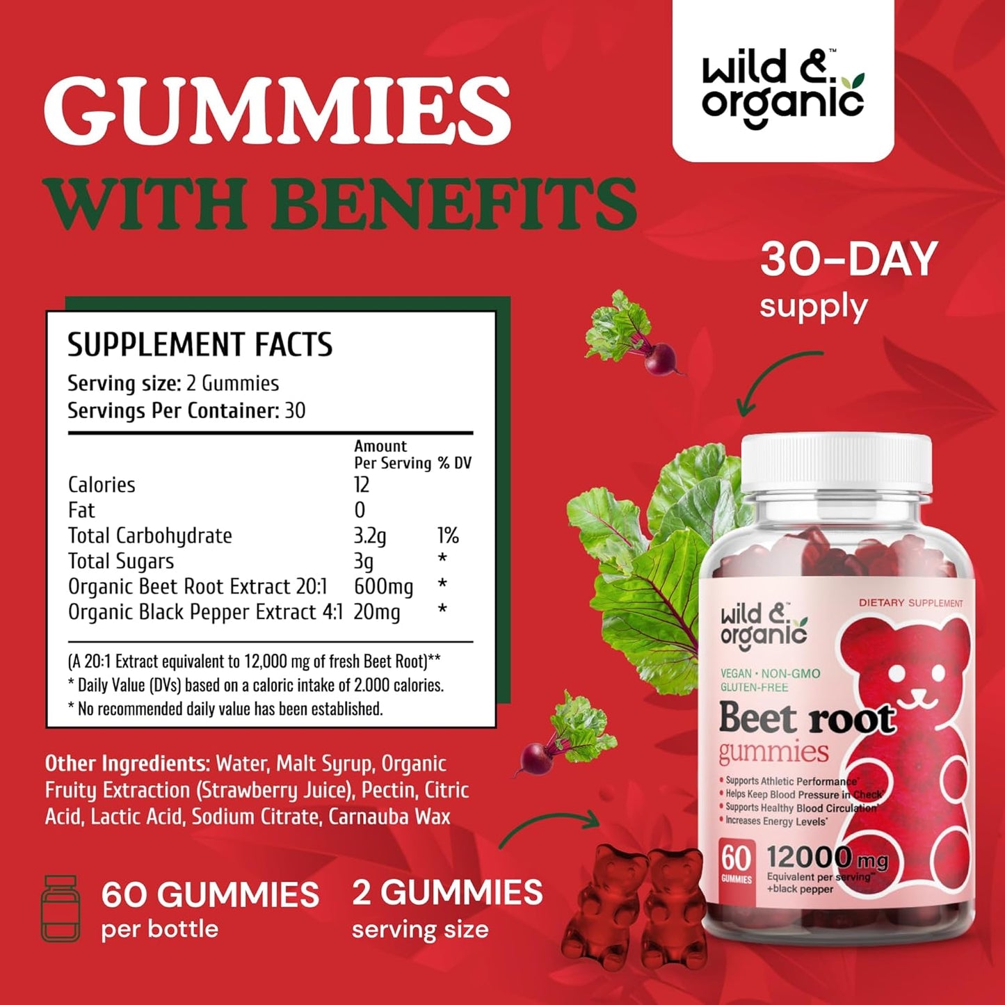 Organic Beet Root and Ashwagandha Gummies - Wildcrafted and Natural Supplements for Wellness