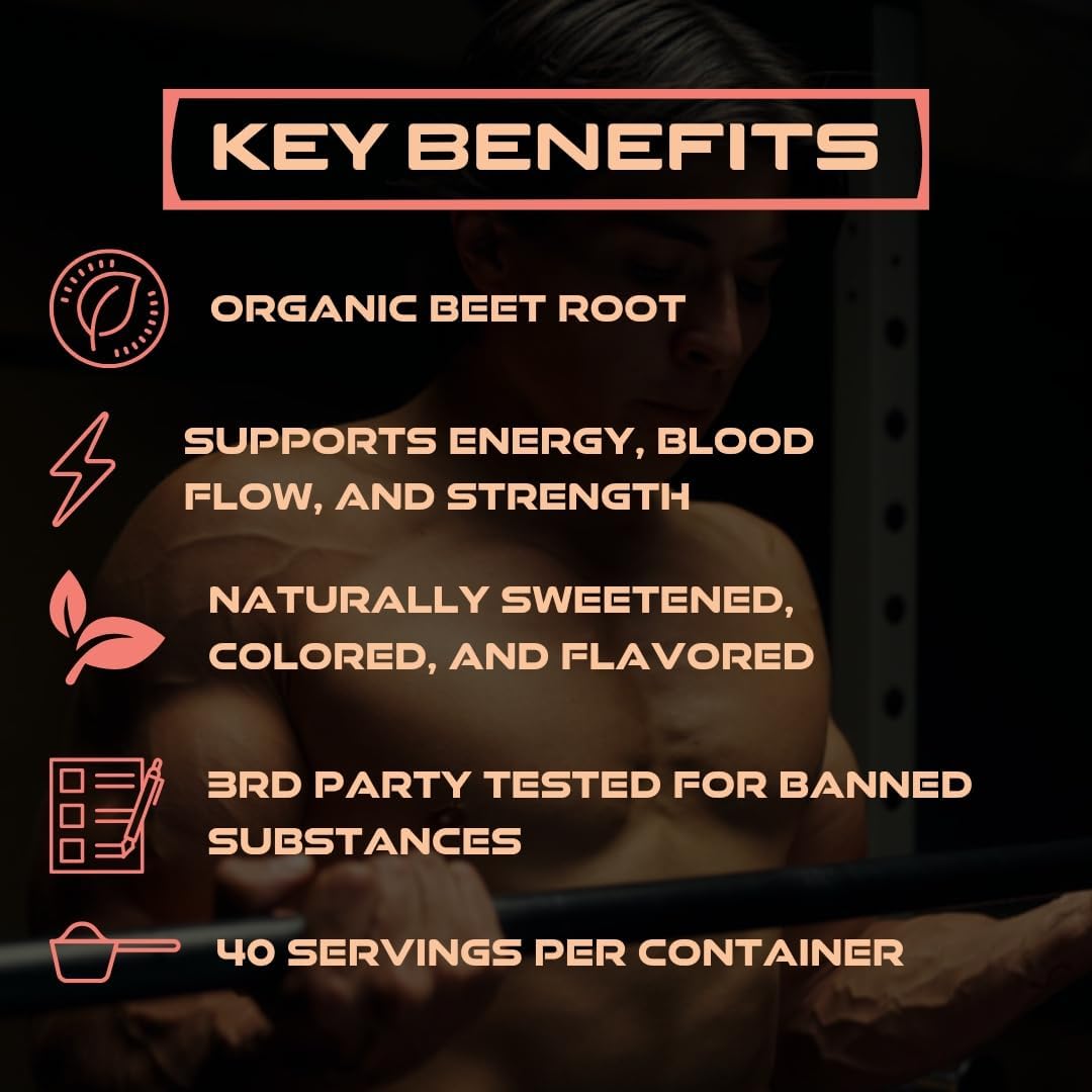 Organic Beet Root & Caffeine Pre-Workout Supplement - Light Peach Mango Flavor with L-Citrulline & Beta-Alanine | Boosts Energy & Focus | Sugar-Free & Properly Dosed