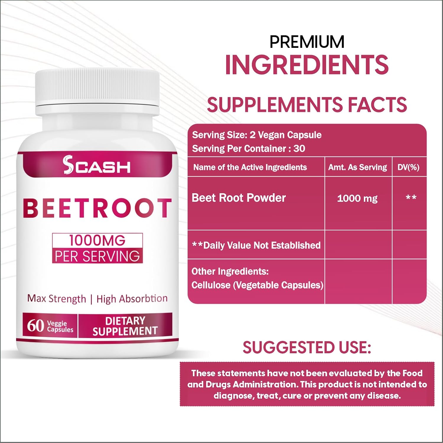 Organic Beet Root Capsules - 1000mg Per Serving - 60 Capsules of Beet Root Powder - Non-GMO & Gluten Free - Pure and Natural