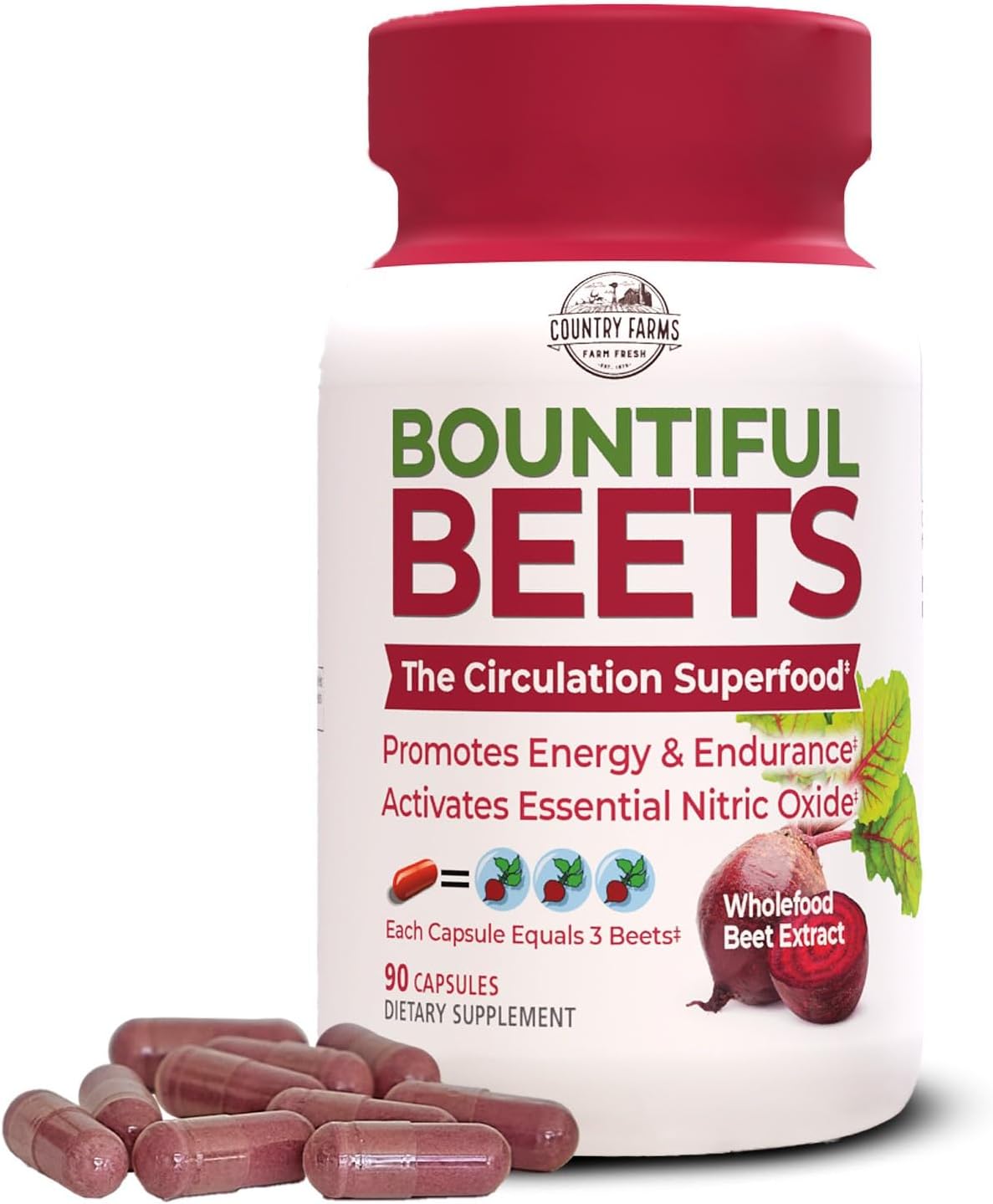 Organic Beet Root Capsules - Natural Nitric Oxide Support, Wholefood Extract, Immune Boost - 90 Count