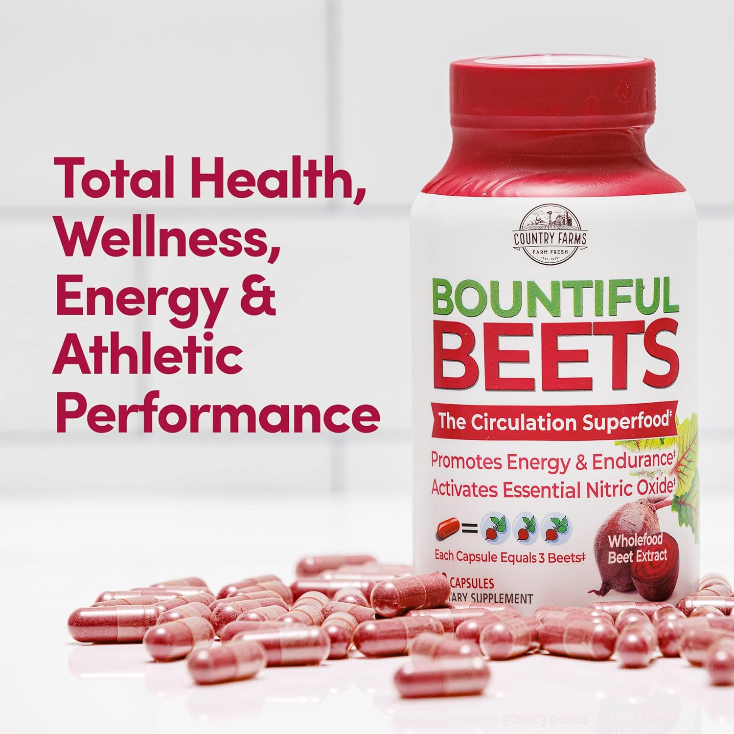 Organic Beet Root Capsules - Natural Nitric Oxide Support, Wholefood Extract, Immune Boost - 90 Count