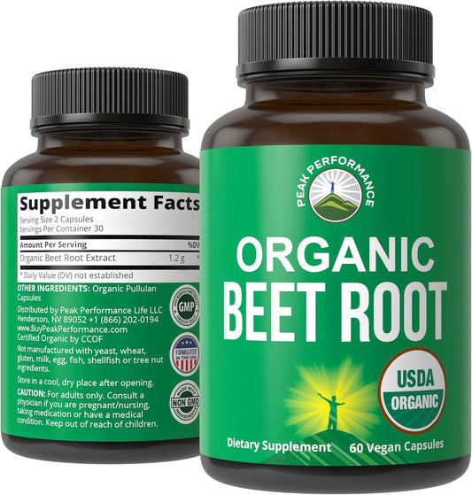 Organic Beet Root Capsules 1200mg - Nitric Oxide Energy Boost Supplement for Men & Women - Vegan Beet Juice Powder Pills with Polyphenol Support