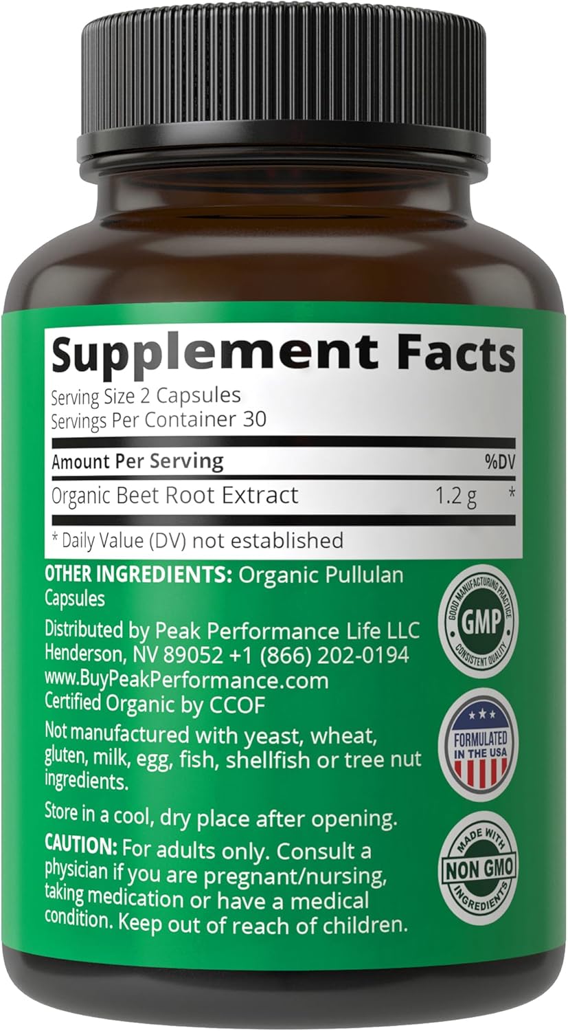 Organic Beet Root Capsules 1200mg - Nitric Oxide Energy Boost Supplement for Men & Women - Vegan Beet Juice Powder Pills with Polyphenol Support