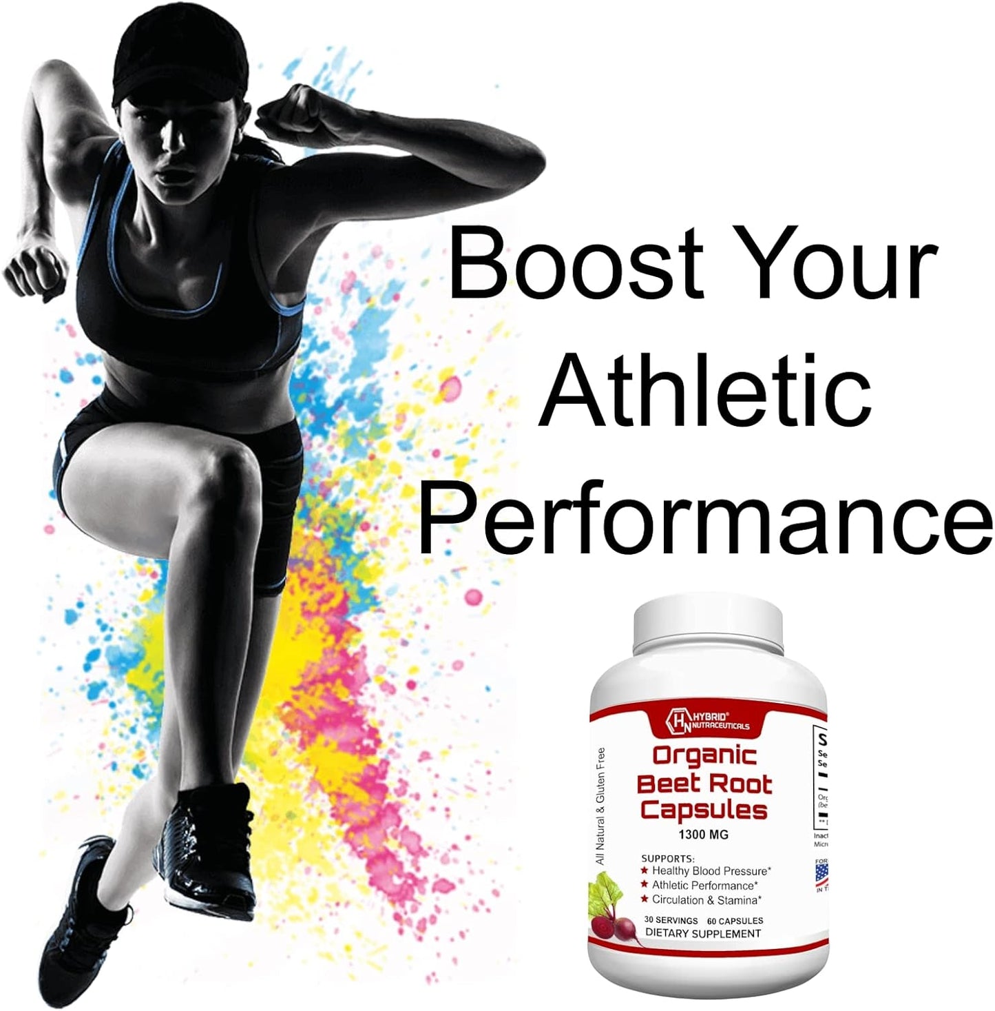 Organic Beet Root Capsules 1300mg - Natural Nitric Oxide Supplement for Blood Pressure, Heart Health, Athletic Performance - 60 Capsules