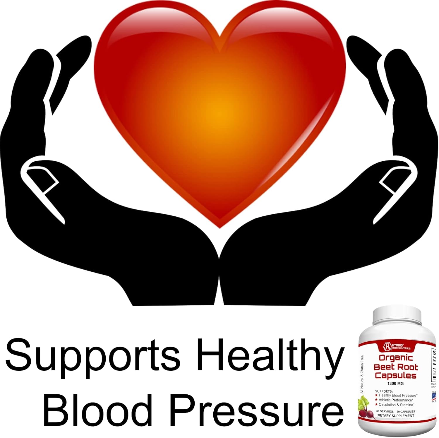 Organic Beet Root Capsules 1300mg - Natural Nitric Oxide Supplement for Blood Pressure, Heart Health, Athletic Performance - 60 Capsules