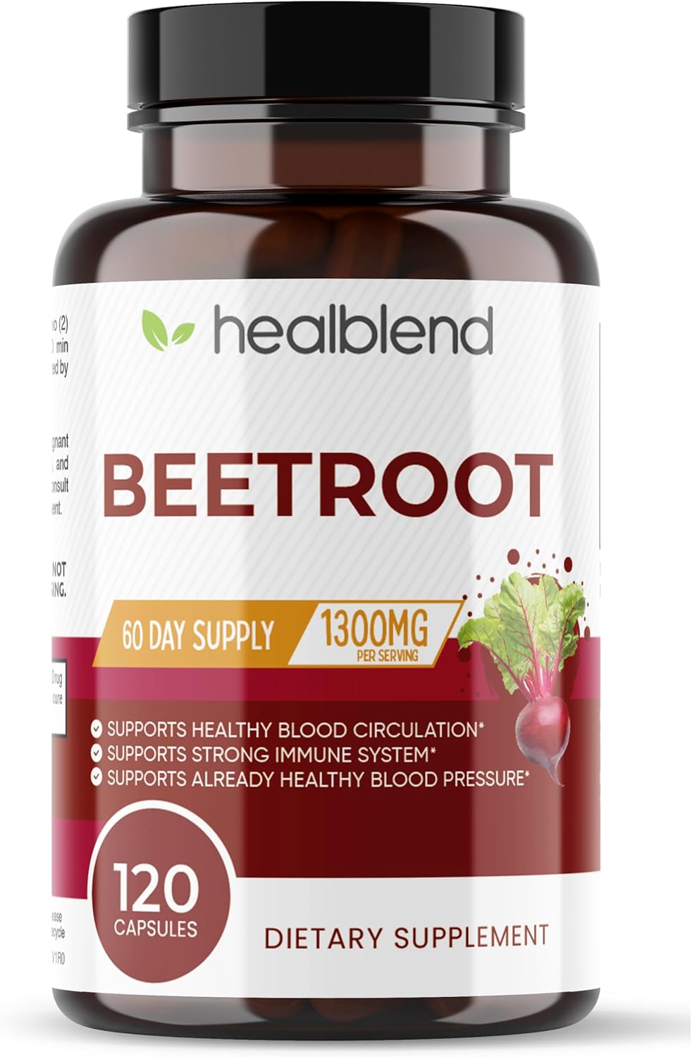 Organic Beet Root Capsules 1300mg - Nitric Oxide Booster for Healthy Blood Pressure and Heart Health - 120 Count