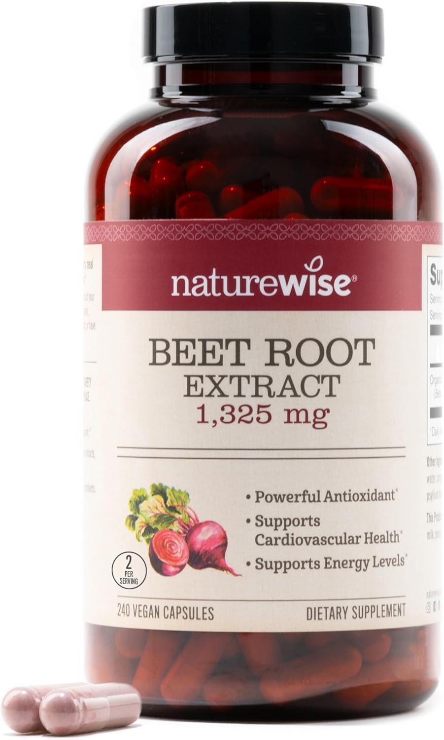 Organic Beet Root Capsules 1300mg - Nitric Oxide Booster for Heart Health - Vegan, Gluten-Free, Non-GMO - 240 Capsules - 4 Month Supply
