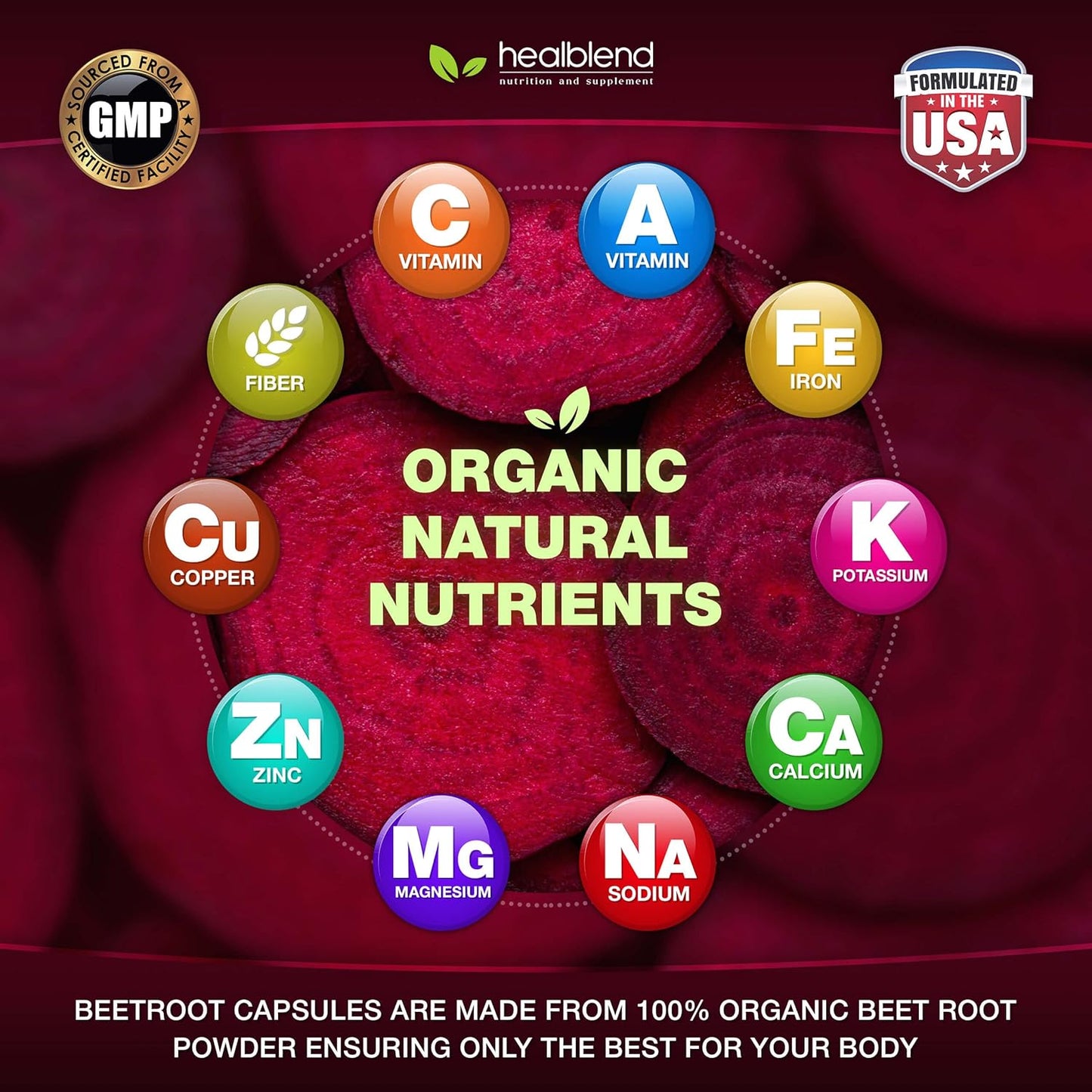 Organic Beet Root Capsules 1300mg - Nitric Oxide Booster for Healthy Blood Pressure and Heart Health - 120 Count