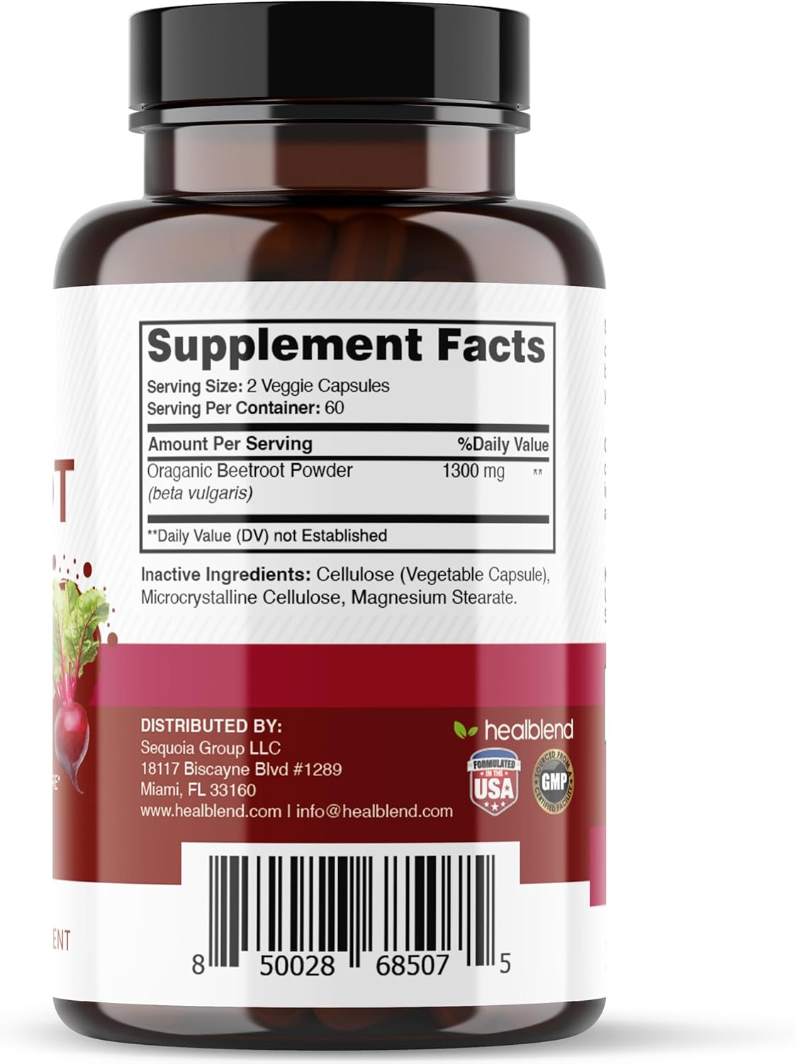 Organic Beet Root Capsules 1300mg - Nitric Oxide Booster for Healthy Blood Pressure and Heart Health - 120 Count