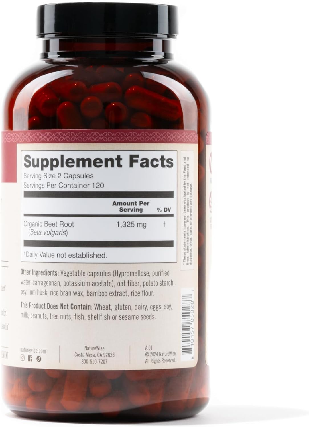 Organic Beet Root Capsules 1300mg - Nitric Oxide Booster for Heart Health - Vegan, Gluten-Free, Non-GMO - 240 Capsules - 4 Month Supply