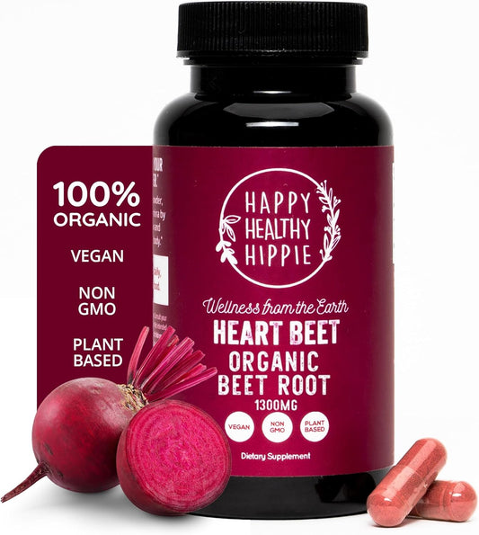 Organic Beet Root Capsules 1300mg Superfood for Blood Pressure, Nitric Oxide Support | Circulation & Flow Booster | Antioxidant Brain Food for Men & Women - Vegan, 60 Ct