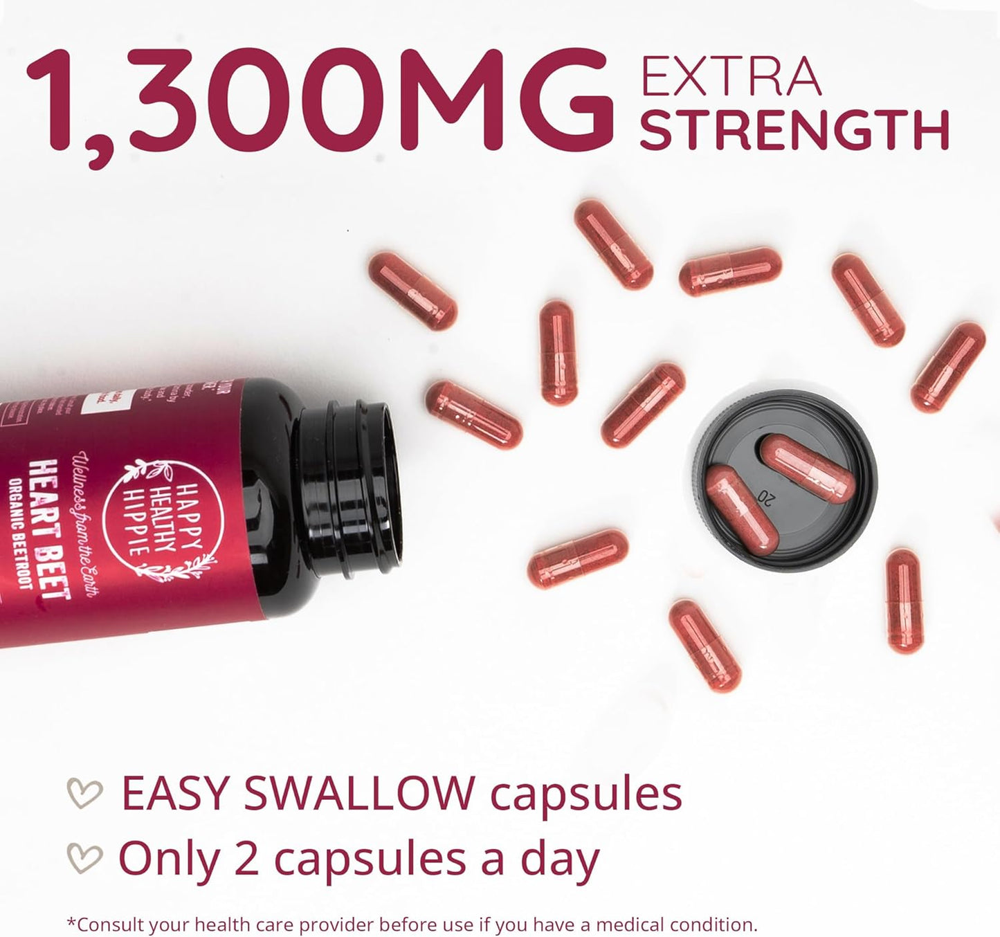 Organic Beet Root Capsules 1300mg Superfood for Blood Pressure, Nitric Oxide Support | Circulation & Flow Booster | Antioxidant Brain Food for Men & Women - Vegan, 60 Ct