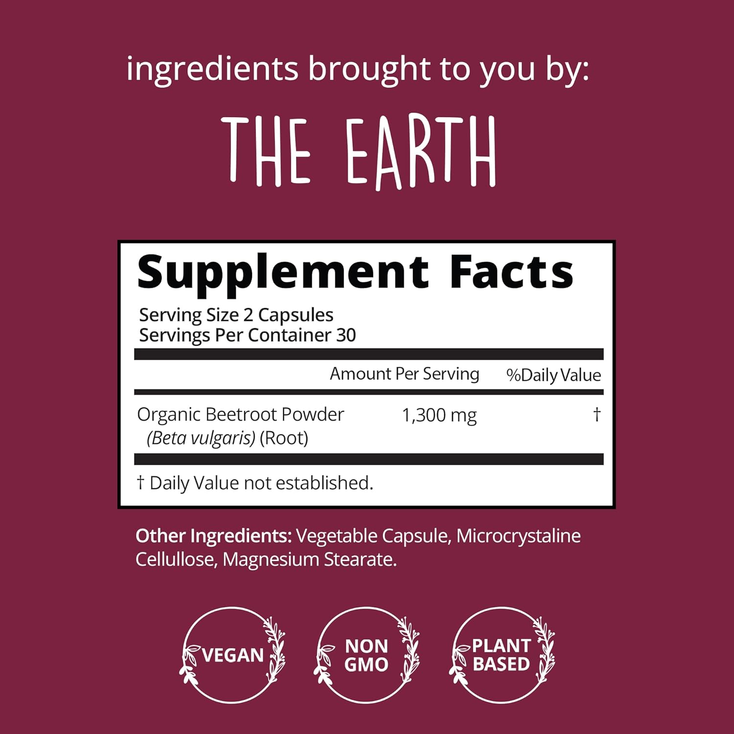 Organic Beet Root Capsules 1300mg Superfood for Blood Pressure, Nitric Oxide Support | Circulation & Flow Booster | Antioxidant Brain Food for Men & Women - Vegan, 60 Ct