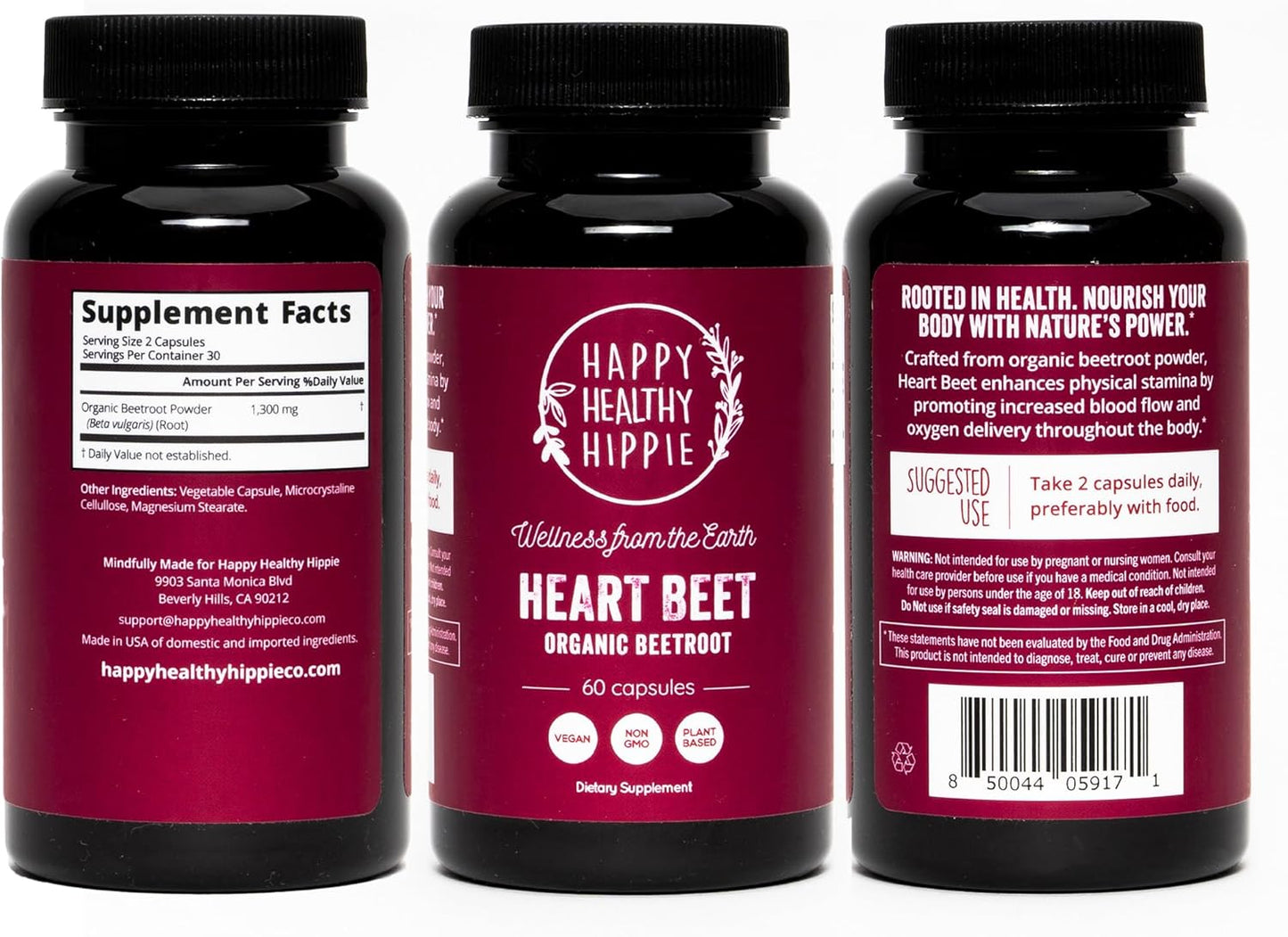 Organic Beet Root Capsules 1300mg Superfood for Blood Pressure, Nitric Oxide Support | Circulation & Flow Booster | Antioxidant Brain Food for Men & Women - Vegan, 60 Ct