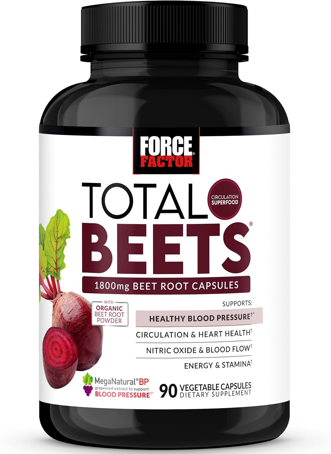 Organic Beet Root Capsules for Blood Pressure Support - 1800mg Powder Blend - 90 Veg Caps - Circulation & Blood Flow Supplement