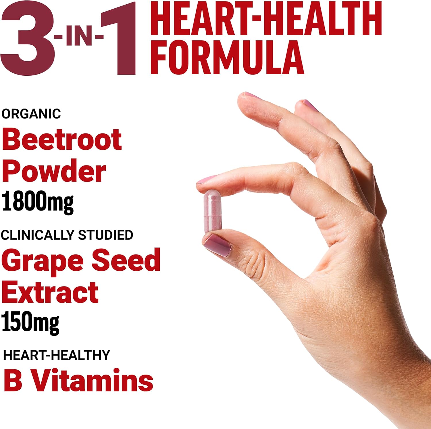 Organic Beet Root Capsules for Blood Pressure Support - 1800mg Powder Blend - 90 Veg Caps - Circulation & Blood Flow Supplement