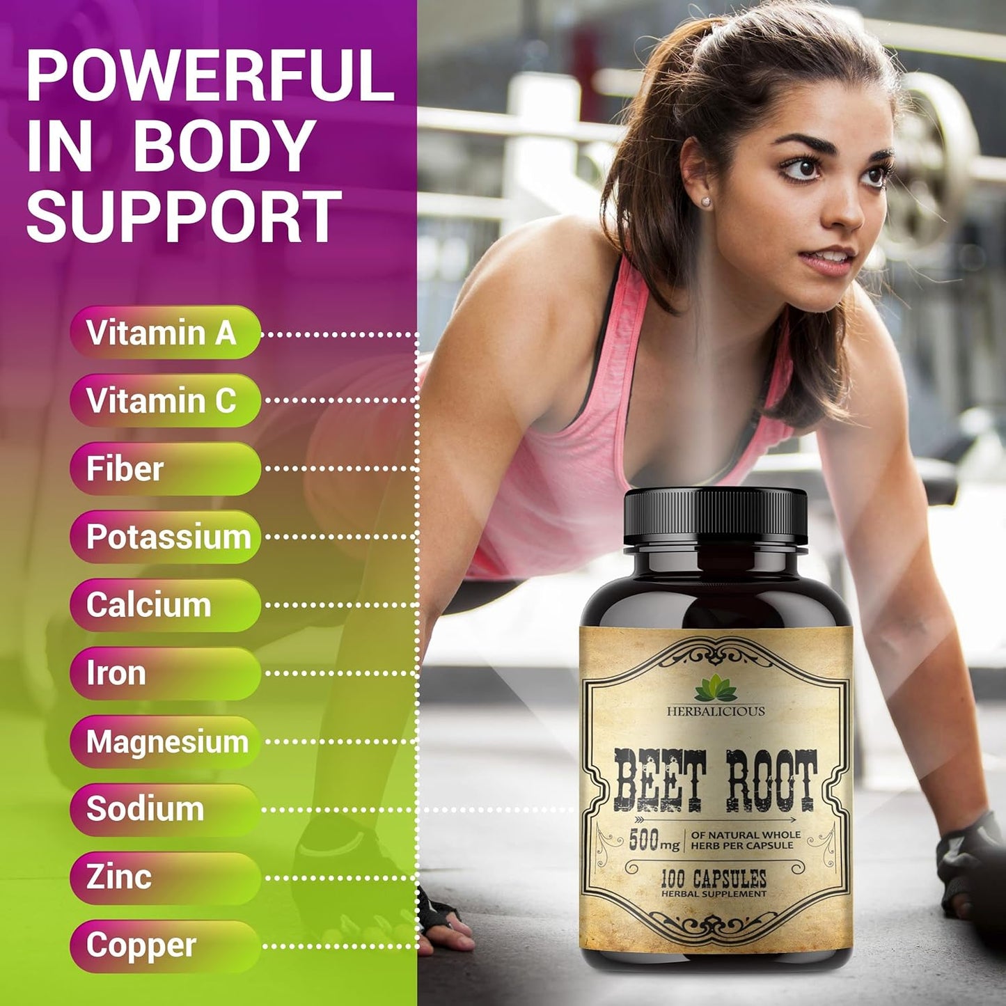 Organic Beet Root Capsules for Enhanced Athletic Performance, Liver Support, and Natural Energy Boost - 100 Capsules