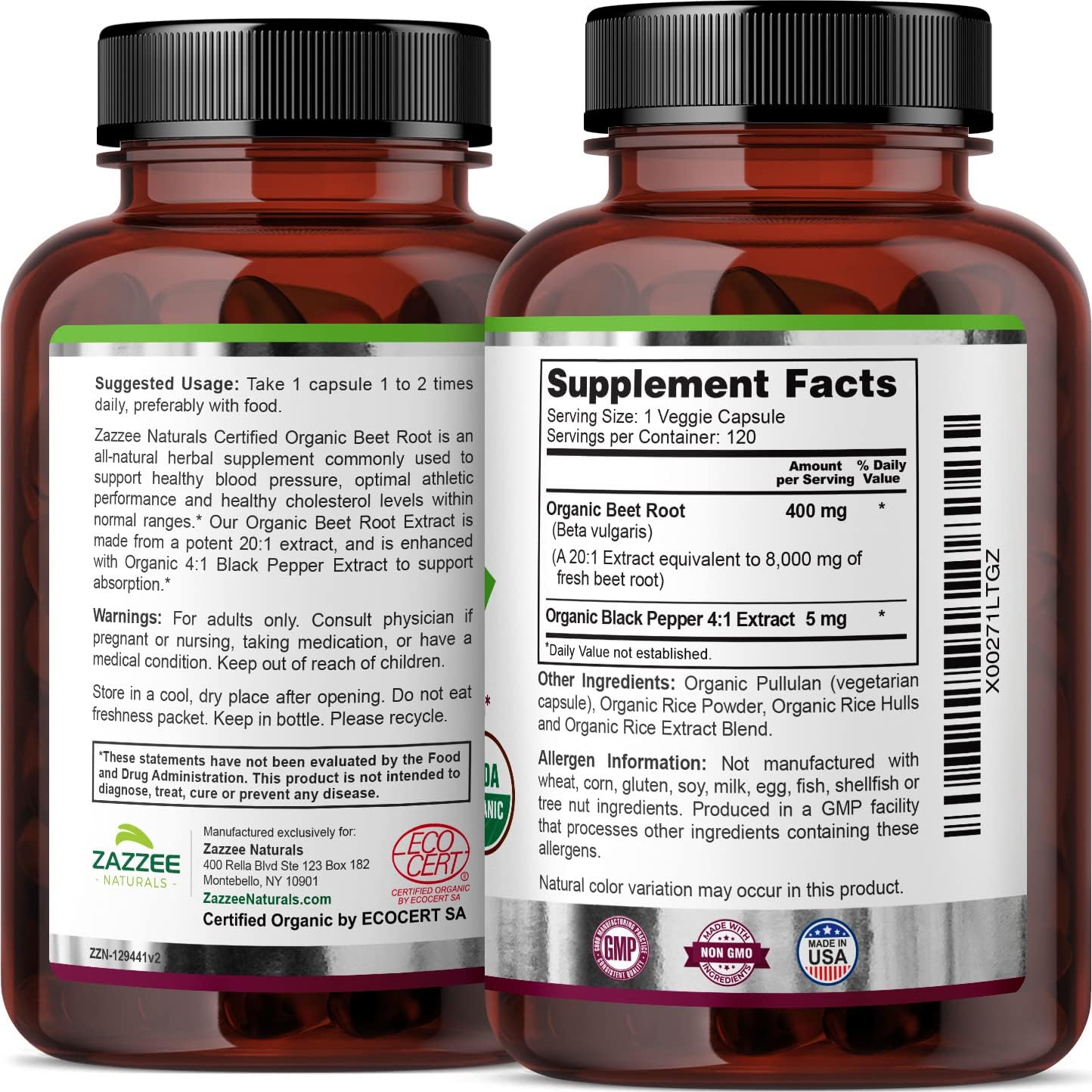 Organic Beet Root Extract Capsules 8000mg - 120 Vegan Capsules - Nitric Oxide Support - Non-GMO - Made in USA