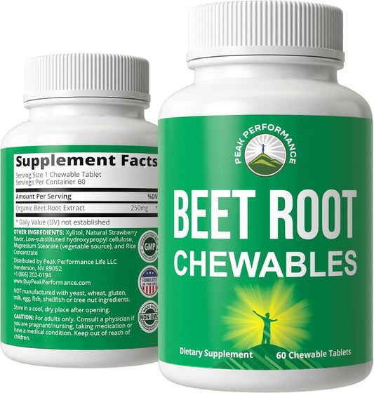 Organic Beet Root Extract Chews for Peak Performance - Vegan, Gluten-Free Chewables with No Added Sugar - Heart and Circulatory Support Supplement