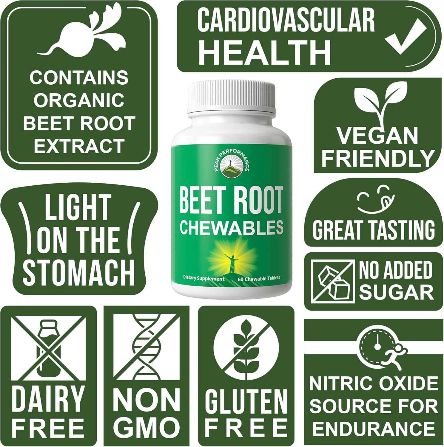 Organic Beet Root Extract Chews for Peak Performance - Vegan, Gluten-Free Chewables with No Added Sugar - Heart and Circulatory Support Supplement