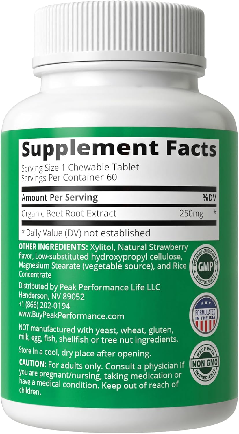 Organic Beet Root Extract Chews for Peak Performance - Vegan, Gluten-Free Chewables with No Added Sugar - Heart and Circulatory Support Supplement