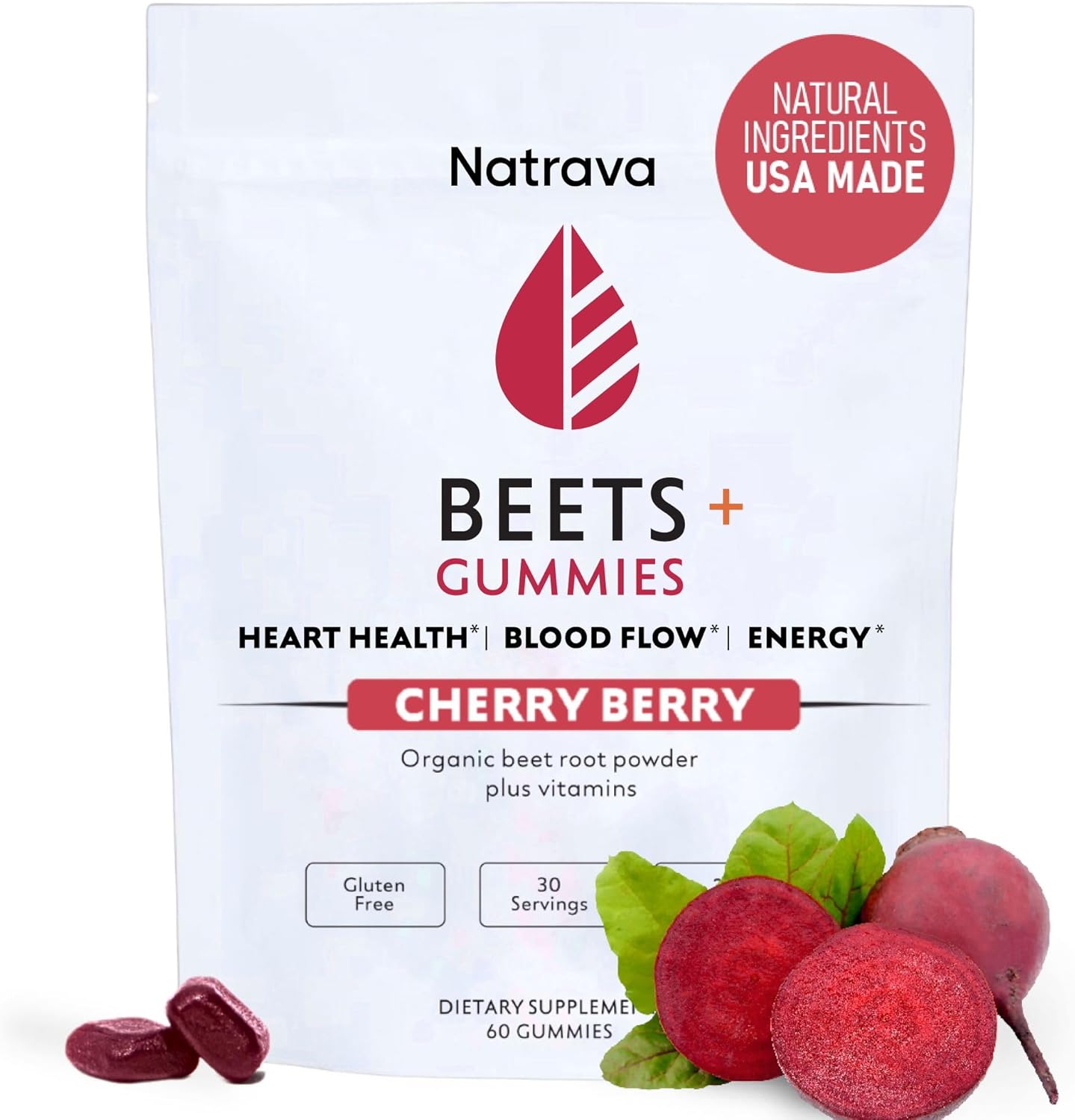 Organic Beet Root Gummies with Grape Seed Extract and Vitamin C for Heart Health - 60 Count - Nitric Oxide & Circulation Support