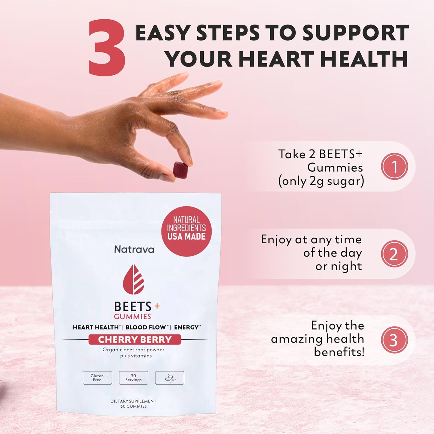 Organic Beet Root Gummies with Grape Seed Extract and Vitamin C for Heart Health - 60 Count - Nitric Oxide & Circulation Support