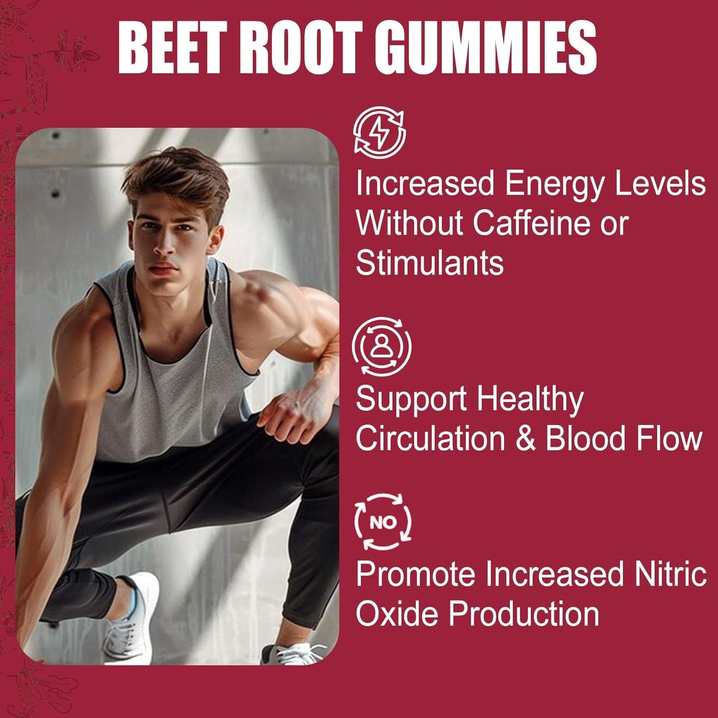 Organic Beet Root Gummies with L-Arginine 1400mg for Energy, Blood Flow & Circulation - Vegan, Non-GMO, 120 Count