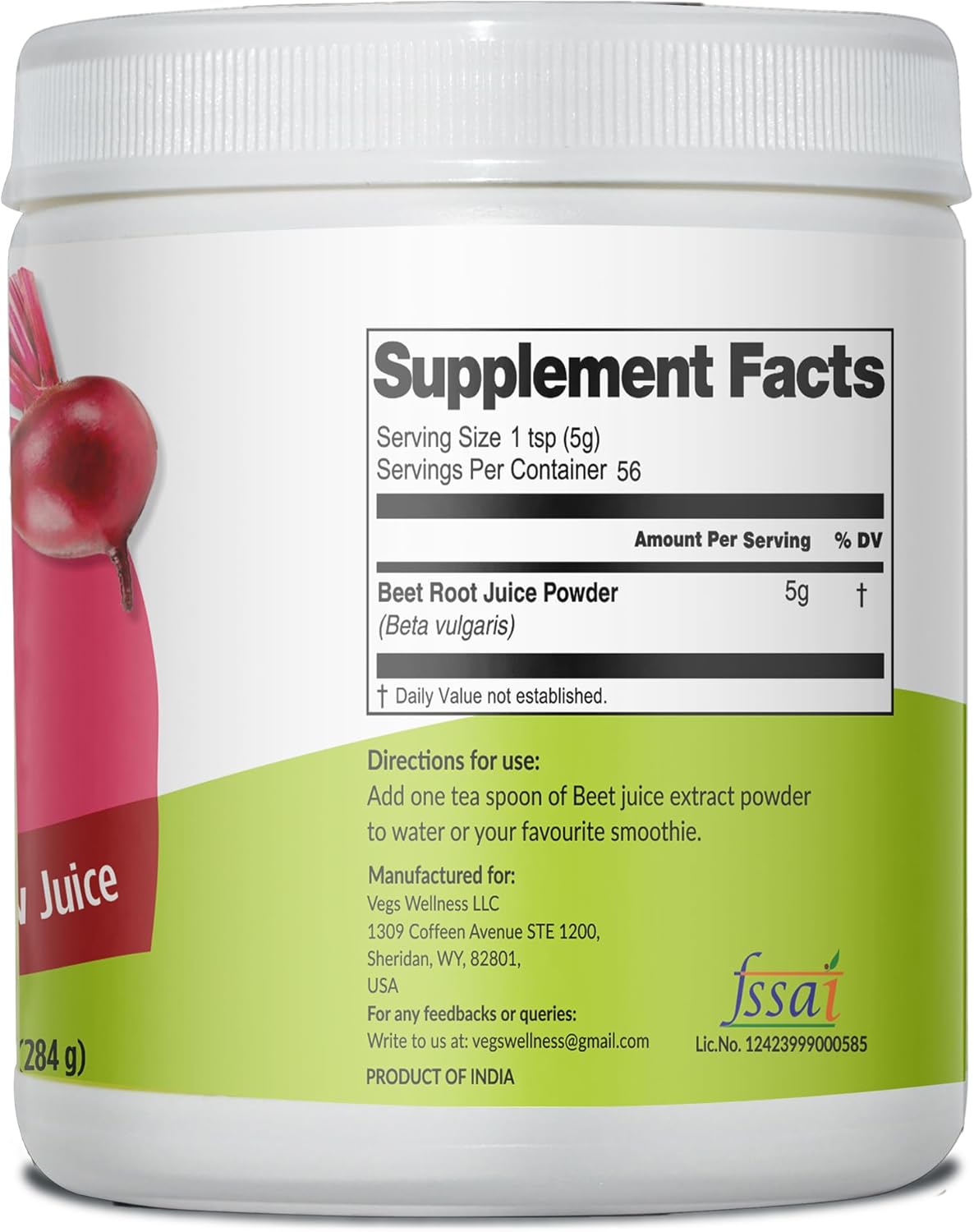 Organic Beet Root Juice Powder - 20:1 Concentrated Nitrates for Healthy Circulation & Energy - Freeze Dried, Non-GMO - 10 oz