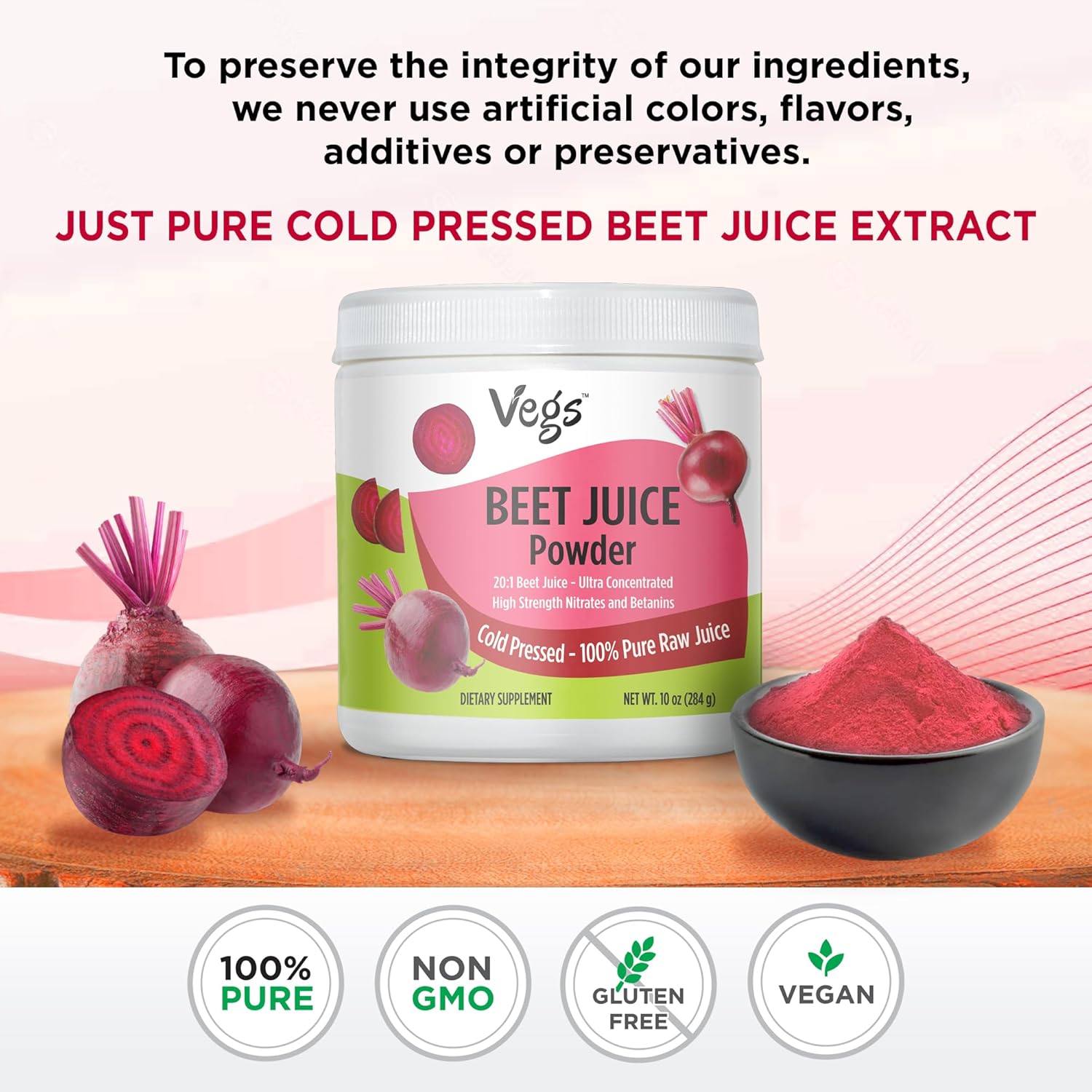 Organic Beet Root Juice Powder - 20:1 Concentrated Nitrates for Healthy Circulation & Energy - Freeze Dried, Non-GMO - 10 oz