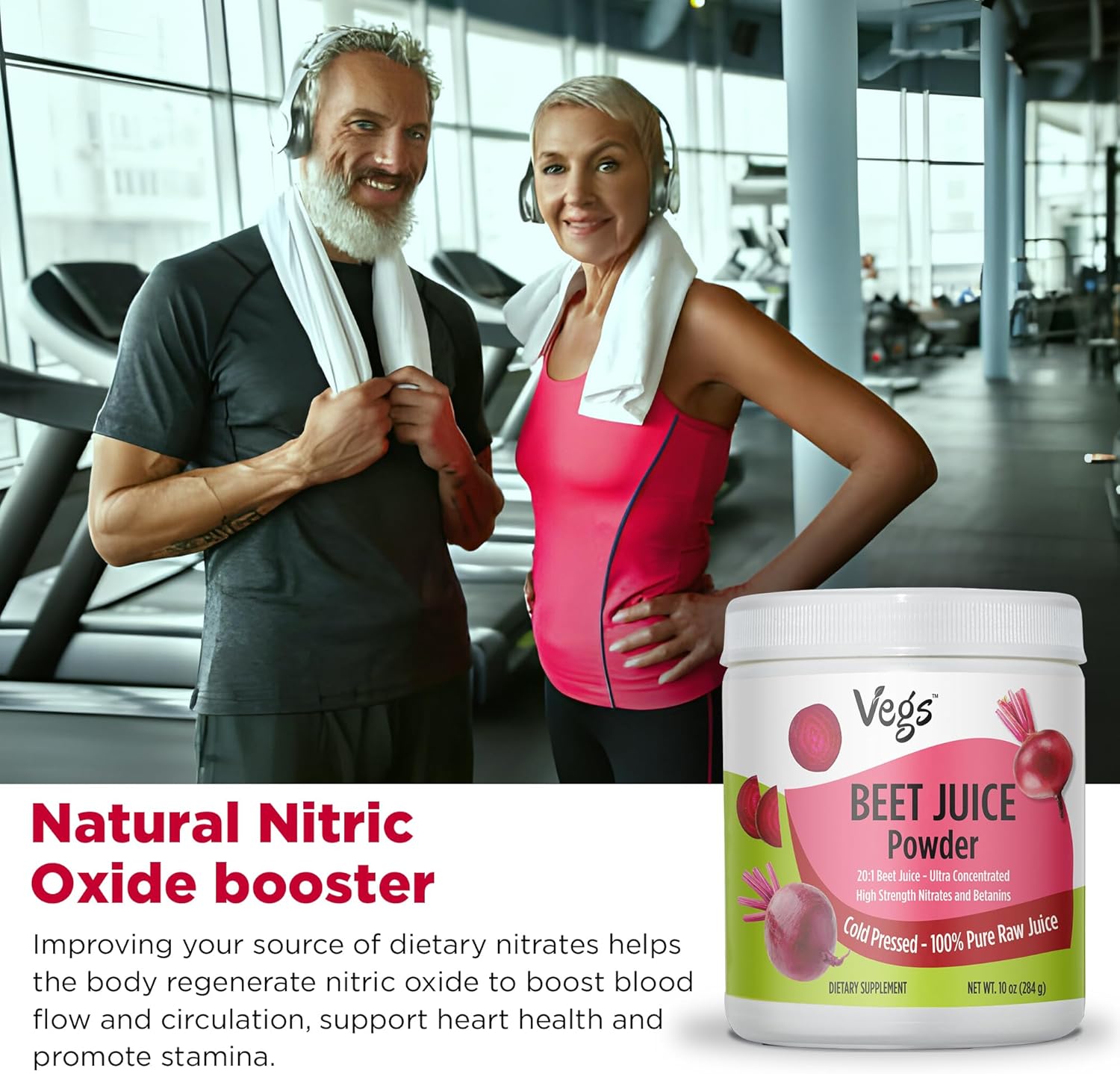 Organic Beet Root Juice Powder - 20:1 Concentrated Nitrates for Healthy Circulation & Energy - Freeze Dried, Non-GMO - 10 oz