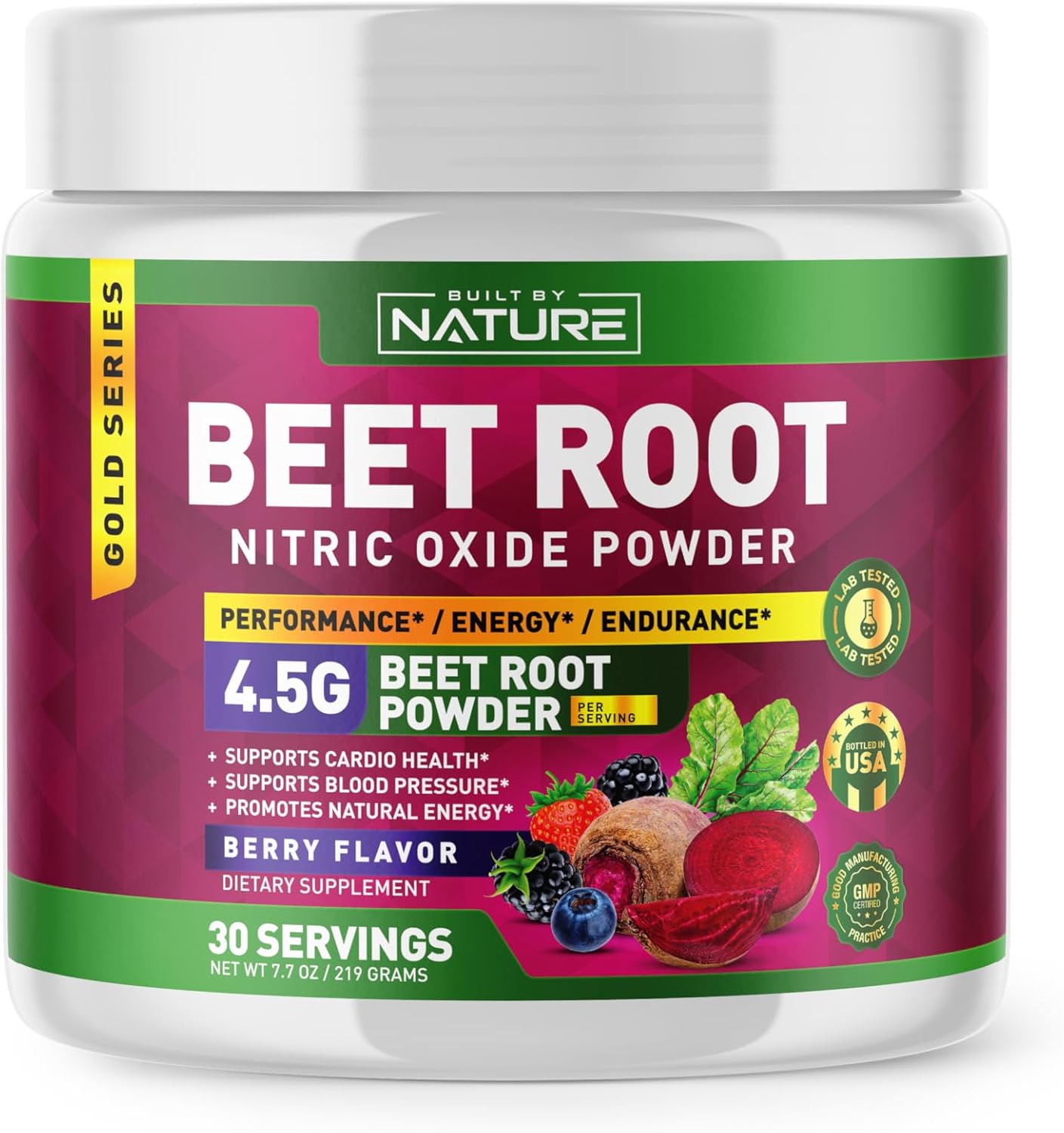 Organic Beet Root Nitric Oxide Powder Supplement for Circulation, Energy, and Heart Health - Vegan, Non-GMO - Berry Flavor - 30 Servings