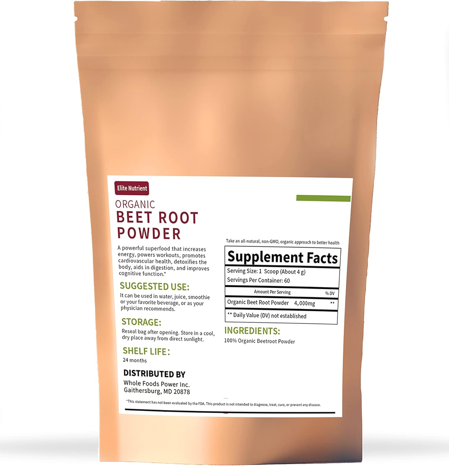 Organic Beet Root Powder - Non-GMO, Gluten Free, Vegan Superfood - Nitric Oxide Booster for Stamina & Performance