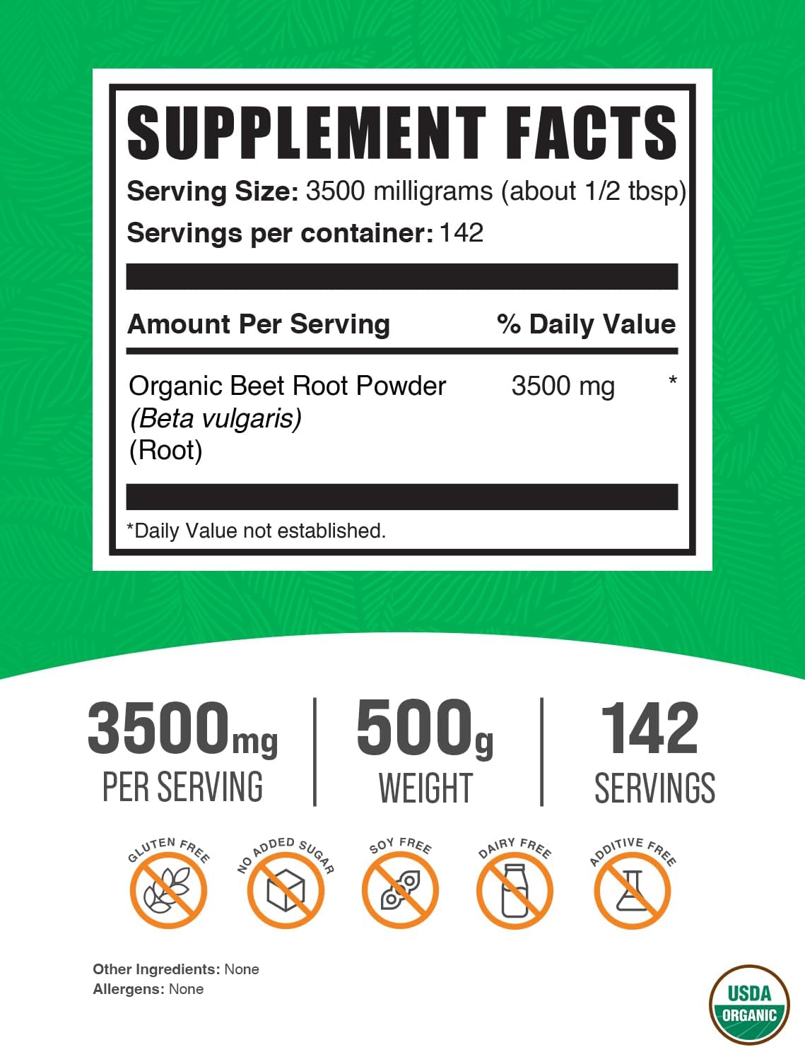 Organic Beet Root Powder - Superfood Supplement, 3500mg per Serving, Vegan & Gluten Free - 500g (1.1 lbs) Pack of 1