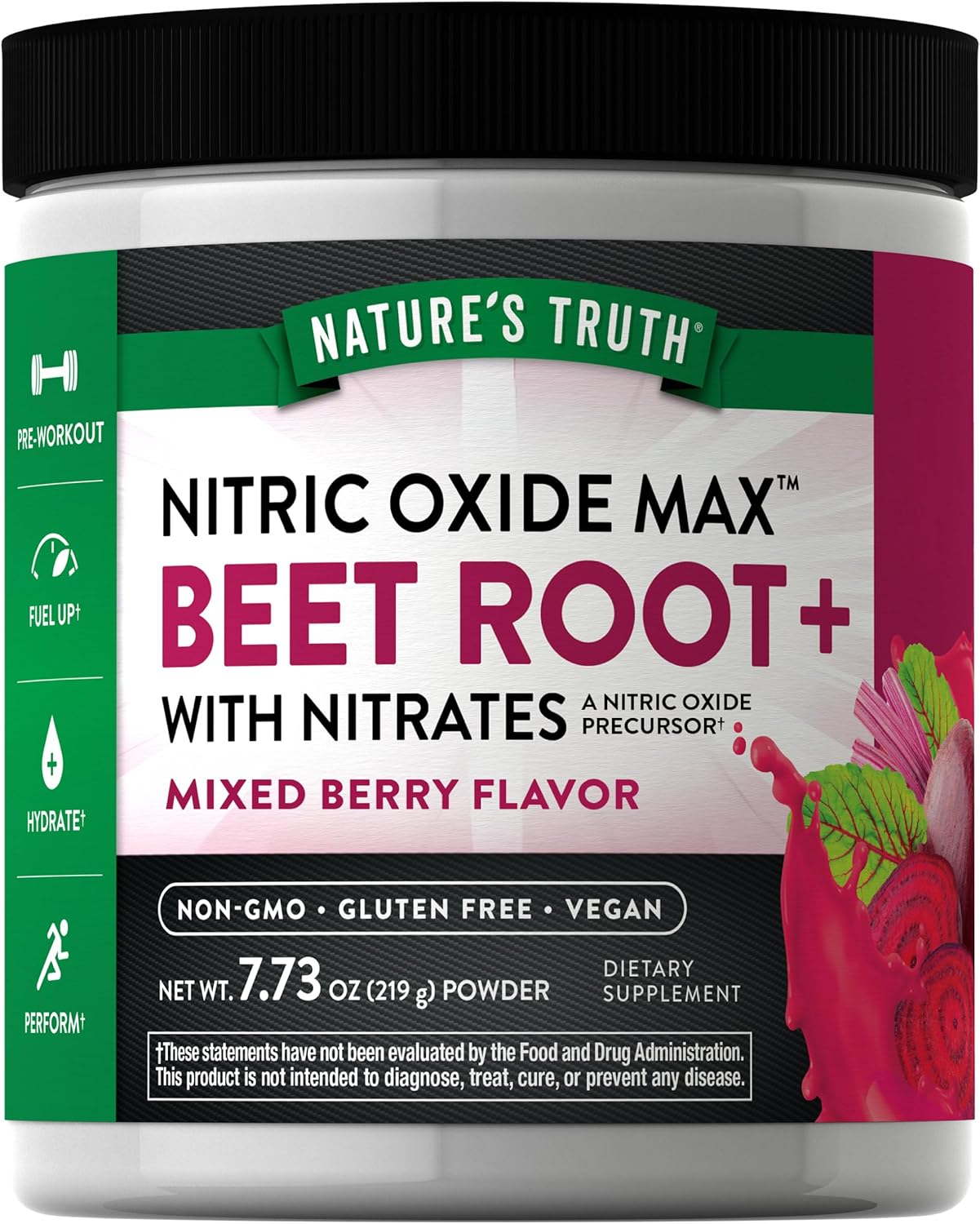 Organic Beet Root Powder 7.73 oz - Nitric Oxide Supplement for Men & Women - Vegan, Non-GMO, Gluten-Free - Mixed Berry Flavor
