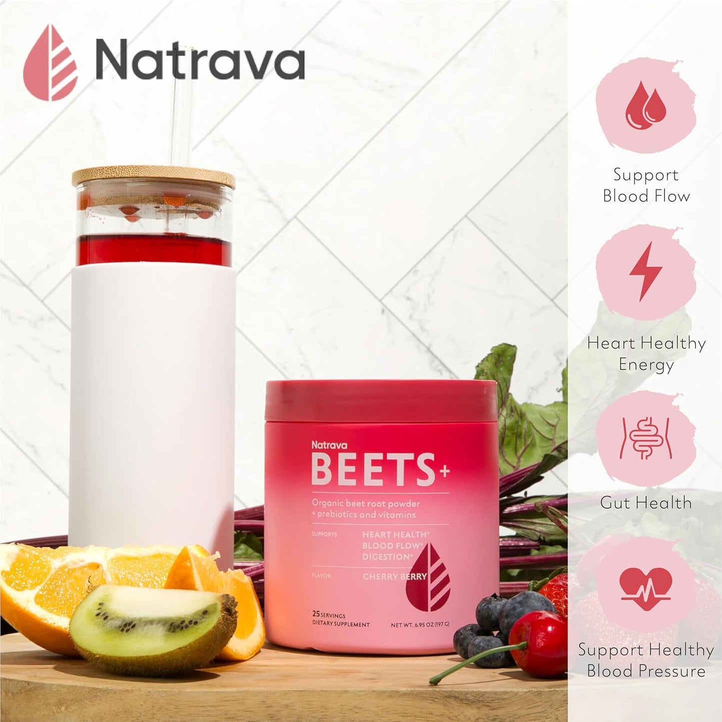 Organic Beet Root Powder Blend with Vitamins & Prebiotics for Blood Pressure Support - Heart Health Supplement