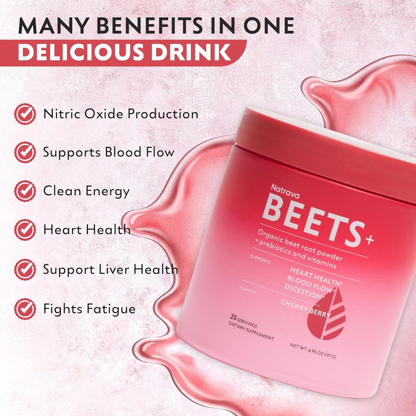 Organic Beet Root Powder Blend with Vitamins & Prebiotics for Blood Pressure Support - Heart Health Supplement