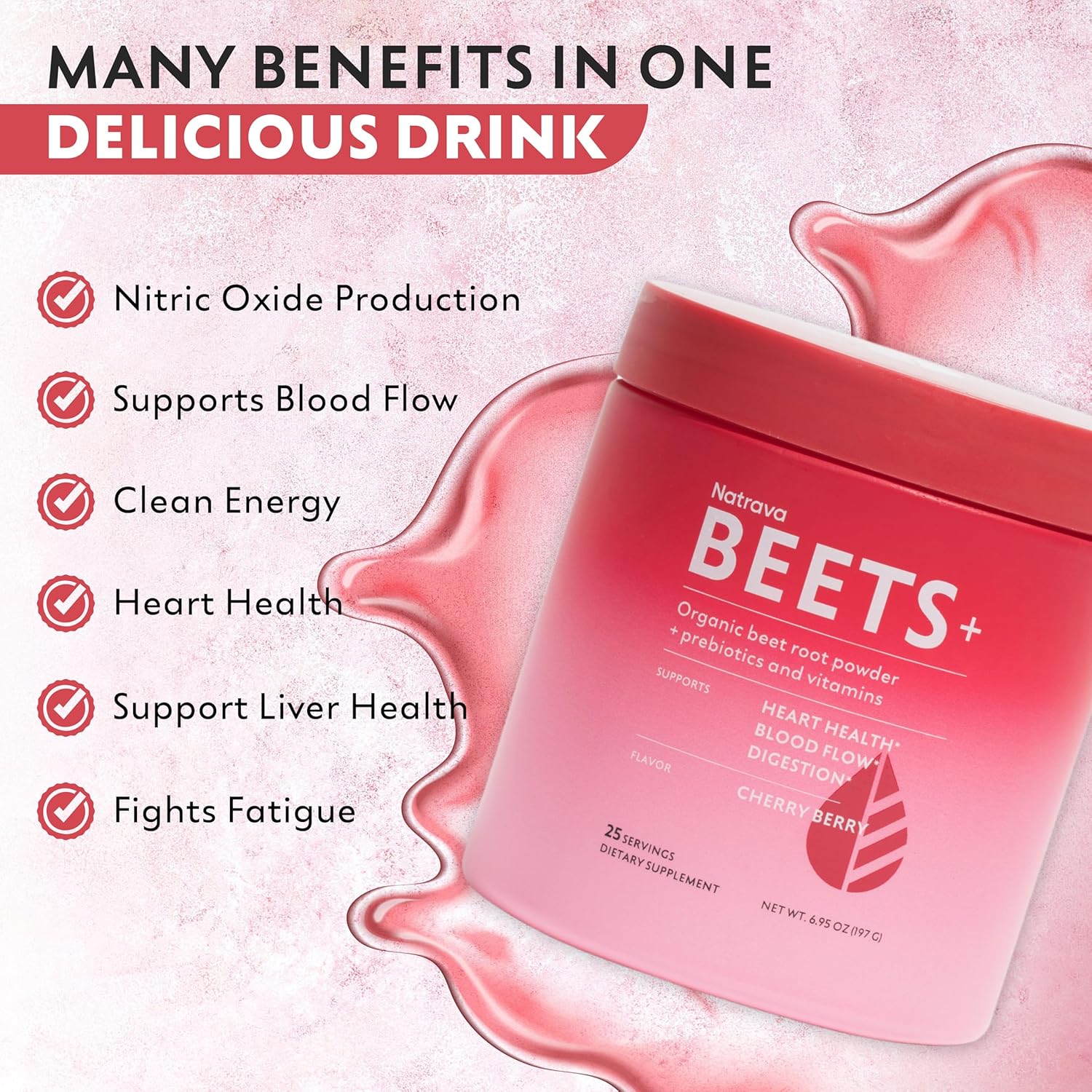 Organic Beet Root Powder Blend with Vitamins & Prebiotics for Blood Pressure Support - Heart Health Supplement