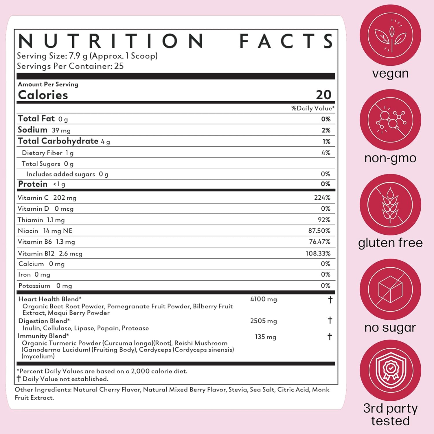 Organic Beet Root Powder Blend with Vitamins & Prebiotics for Blood Pressure Support - Heart Health Supplement