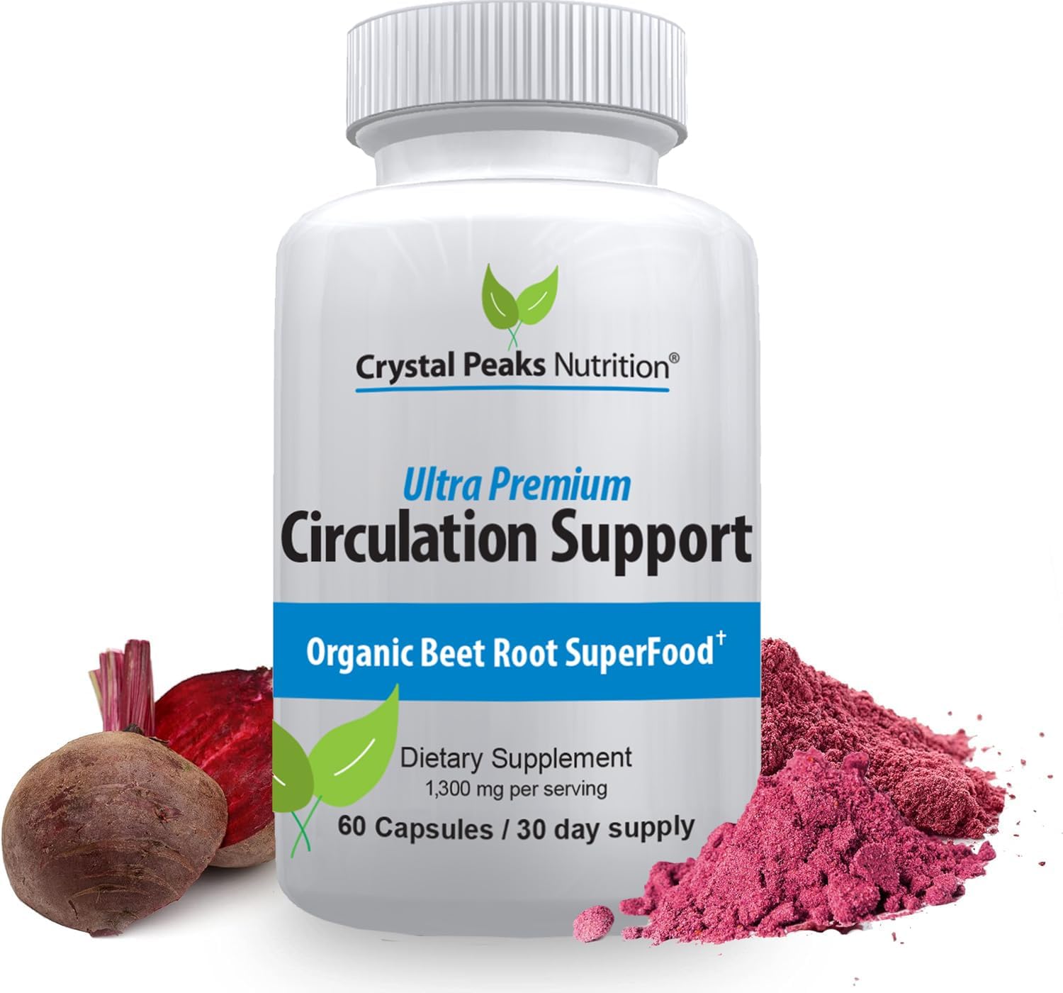 Organic Beet Root Powder Extract Capsules - Promotes Blood Circulation & Nitric Oxide Production - 1300mg, 60 Veggie Caps