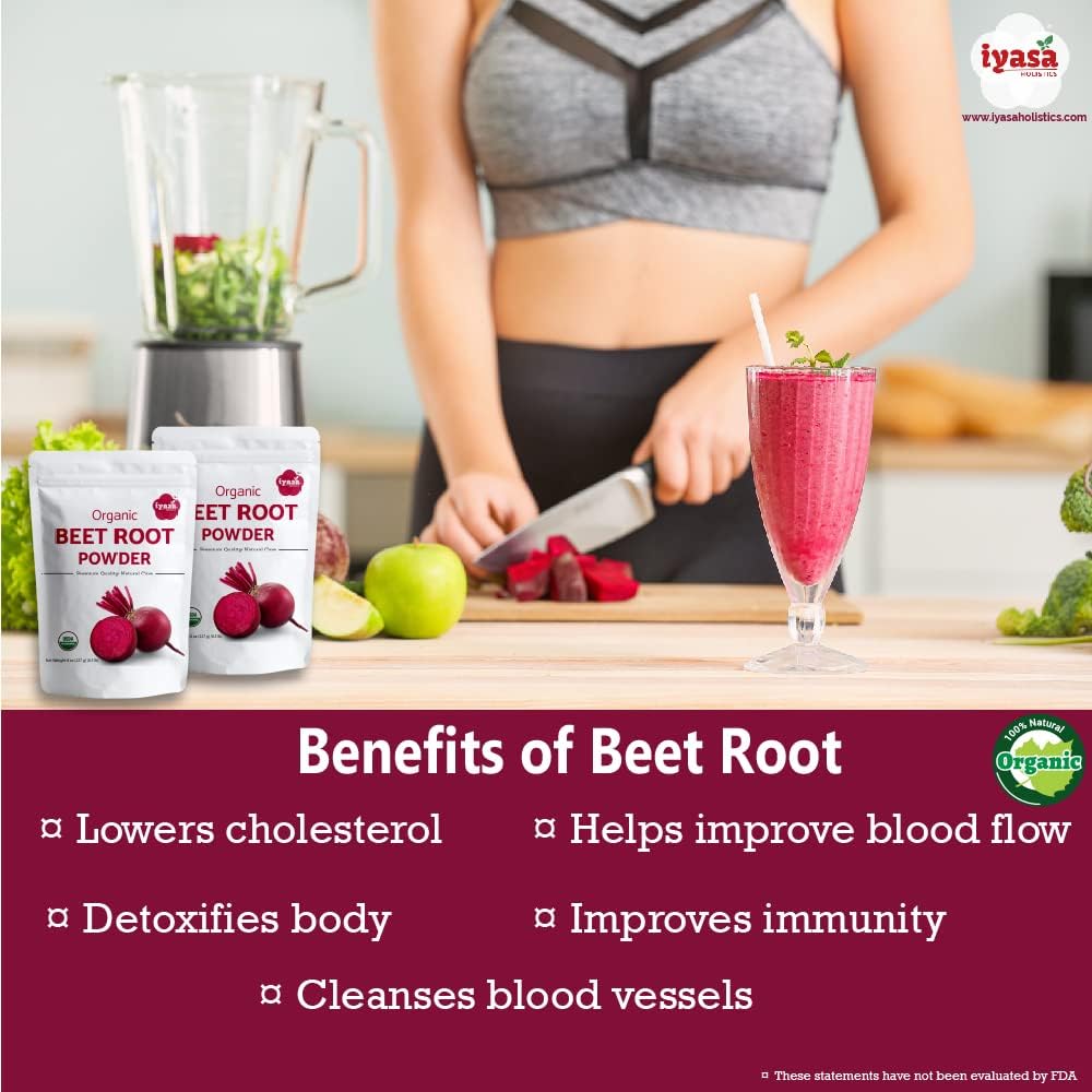 Organic Beet Root Powder for Nitric Oxide Boost and Blood Circulation Support - 8 oz Vegan Superfood